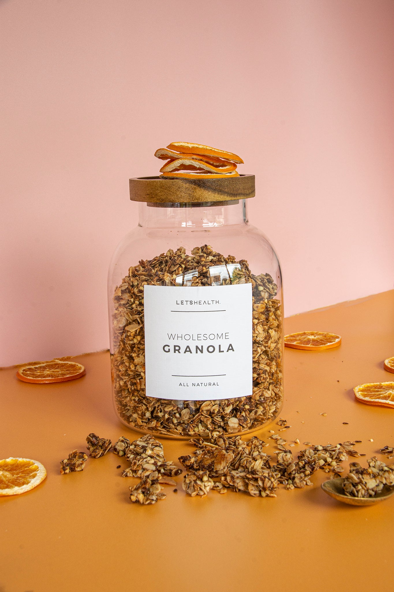 Glass Jar with Orange Infused Granola Packet
