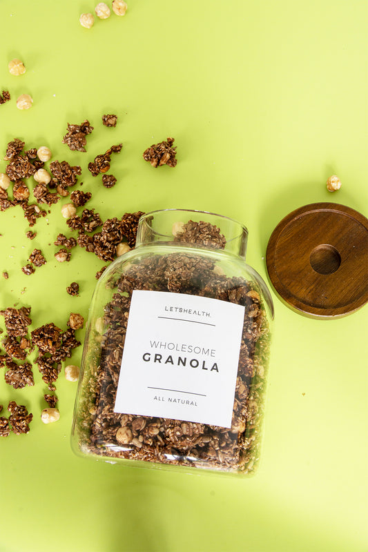 choc hazelnut granola, lets health granola, samantha lee granola, healthy granola